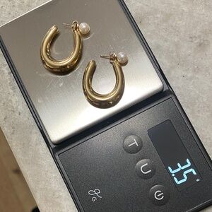 Elegant 14k Gold Hoop Jacket with 14k gold and Pearl earrings